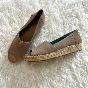 Toms Taupe Suede Open Toe Platform Espadrille Size 9